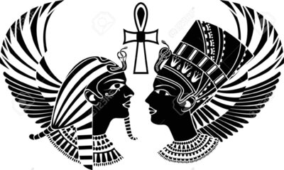 14100644 Ancient egypt king and queen composition with wings Stock Vector sunday